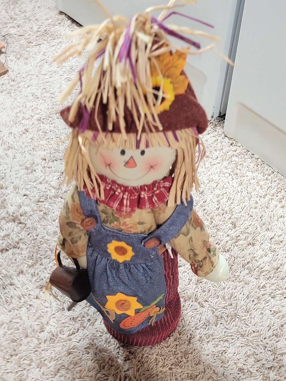 Handcrafted Fall Scarecrow Decor- Brown, Blue, Yellow